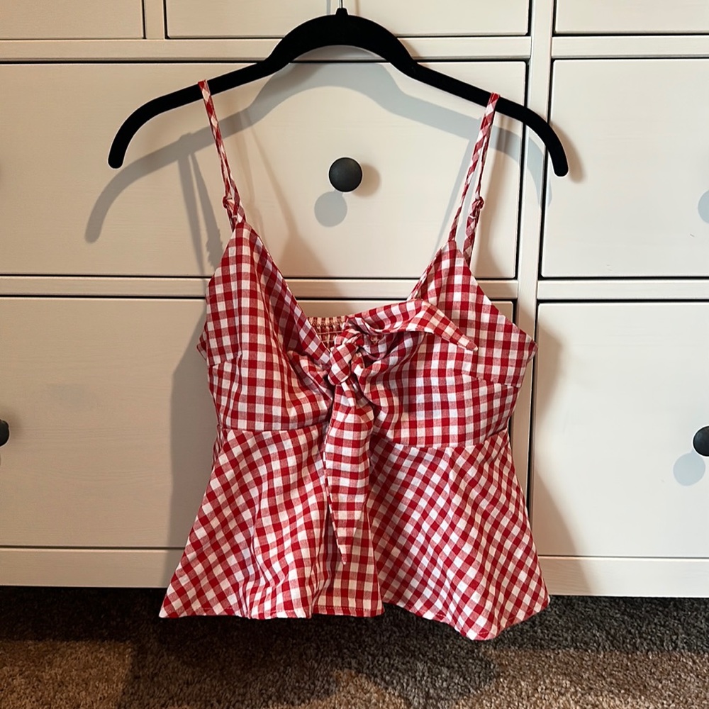 Red checkered peplum top